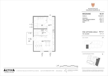 rzut mieszkanie na sprzedaż 45m2 mieszkanie Pruszcz Gdański, ul. Grunwaldzka 71B, 71C