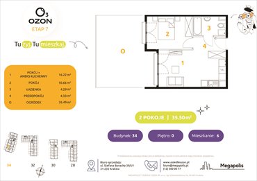 rzut mieszkanie na sprzedaż 35m2 mieszkanie Kraków, Prądnik Biały, Banacha 28-34