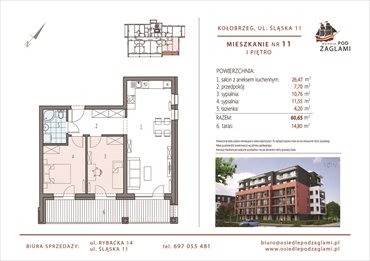 rzut mieszkanie na sprzedaż 61m2 mieszkanie Kołobrzeg, Śląska 11