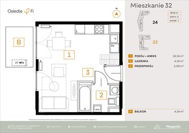 rzut mieszkanie na sprzedaż 26m2 mieszkanie Kraków, Rzemieślnicza 22-24