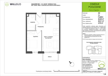rzut mieszkanie na sprzedaż 44m2 mieszkanie Puck, Pogodna