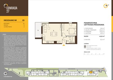 rzut mieszkanie na sprzedaż 44m2 mieszkanie Kraków, Prądnik Biały, Conrada 27