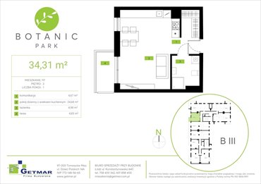 rzut mieszkanie na sprzedaż 34m2 mieszkanie Łódź, Polesie, Konstantynowska 64c