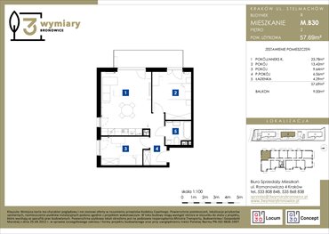 rzut mieszkanie na sprzedaż 58m2 mieszkanie Kraków, Bronowice Wielkie, Stelmachów