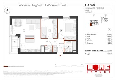 rzut mieszkanie na sprzedaż 63m2 mieszkanie Warszawa, Targówek, ul. Warszawski Świt