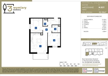 rzut mieszkanie na sprzedaż 62m2 mieszkanie Kraków, Bronowice Wielkie, Stelmachów
