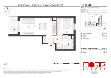rzut mieszkanie na sprzedaż 43m2 mieszkanie Warszawa, Targówek, ul. Warszawski Świt
