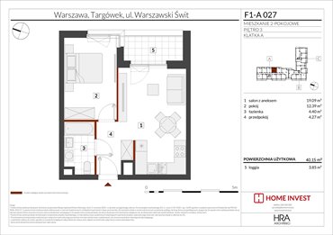 rzut mieszkanie na sprzedaż 40m2 mieszkanie Warszawa, ul. Warszawski Świt