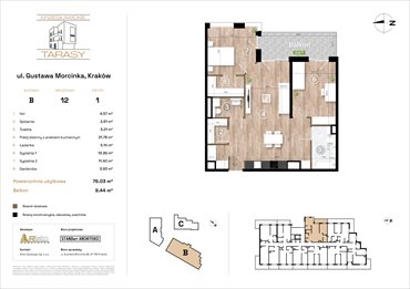 rzut mieszkanie na sprzedaż 76m2 mieszkanie Kraków, Wzgórza Krzesławickie, Gustawa Morcinka