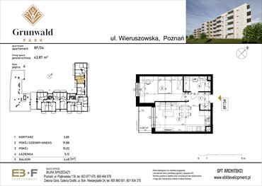 rzut mieszkanie na sprzedaż 44m2 mieszkanie Poznań, Grunwald, Wieruszowska 8