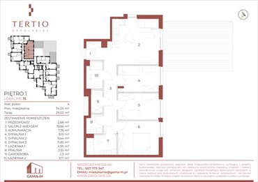 rzut mieszkanie na sprzedaż 74m2 mieszkanie Kraków, Bronowice, Gabrieli Zapolskiej 21