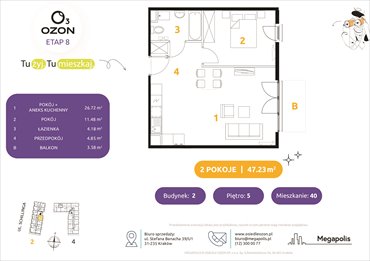 rzut mieszkanie na sprzedaż 47m2 mieszkanie Kraków, Schillinga 2-4