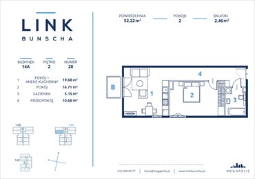 rzut mieszkanie na sprzedaż 52m2 mieszkanie Kraków, Bunscha 14a