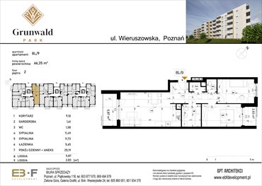 rzut mieszkanie na sprzedaż 66m2 mieszkanie Poznań, Grunwald, Wieruszowska 8