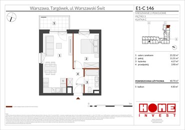 rzut mieszkanie na sprzedaż 41m2 mieszkanie Warszawa, Targówek, ul. Warszawski Świt