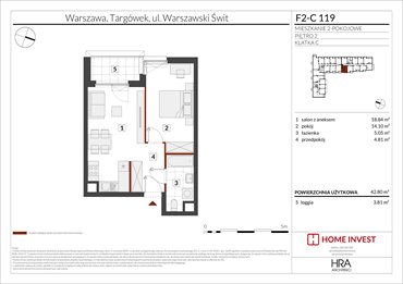 rzut mieszkanie na sprzedaż 43m2 mieszkanie Warszawa, ul. Warszawski Świt
