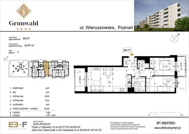 rzut mieszkanie na sprzedaż 63m2 mieszkanie Poznań, Grunwald, Wieruszowska 8