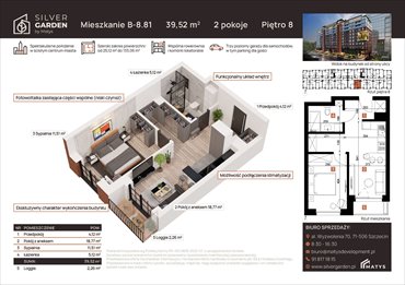 rzut mieszkanie na sprzedaż 39m2 mieszkanie Szczecin, Centrum, al. Wyzwolenia 70 / ul. Staszica 21