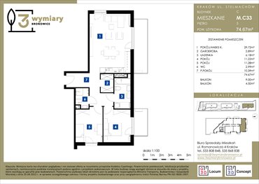 rzut mieszkanie na sprzedaż 75m2 mieszkanie Kraków, Bronowice Wielkie, Stelmachów