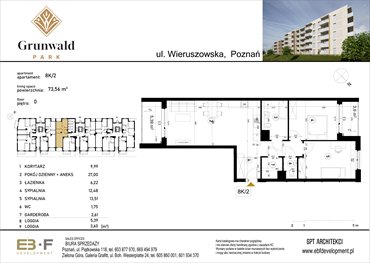 rzut mieszkanie na sprzedaż 74m2 mieszkanie Poznań, Grunwald, Wieruszowska 8