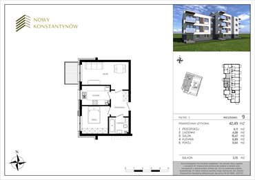rzut mieszkanie na sprzedaż 42m2 mieszkanie Konstantynów Łódzki, Kosynierów 10 B