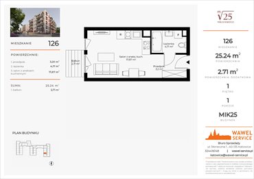rzut mieszkanie na sprzedaż 25m2 mieszkanie Katowice, Mikusińskiego 25