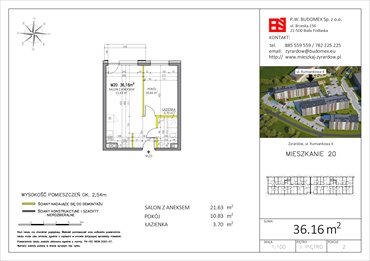rzut mieszkanie na sprzedaż 36m2 mieszkanie Żyrardów, Rumiankowa 4