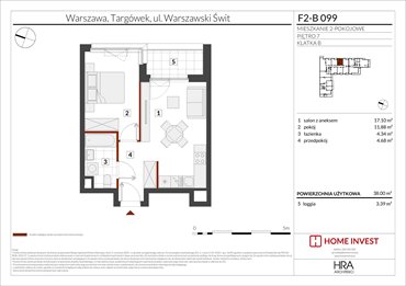 rzut mieszkanie na sprzedaż 38m2 mieszkanie Warszawa, ul. Warszawski Świt