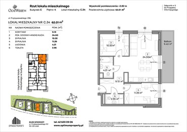 rzut mieszkanie na sprzedaż 62m2 mieszkanie Łódź, Widzew, Przybyszewskiego 292-300