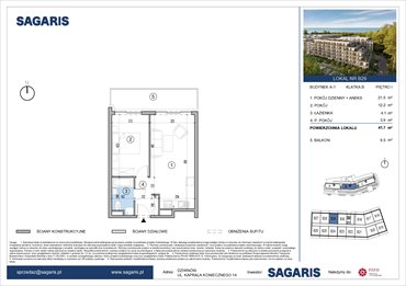 rzut mieszkanie na sprzedaż 42m2 mieszkanie Dziwnów, Kaprala Koniecznego 14