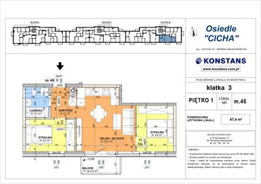 rzut mieszkanie na sprzedaż 47m2 mieszkanie Mińsk Mazowiecki, Cicha 12