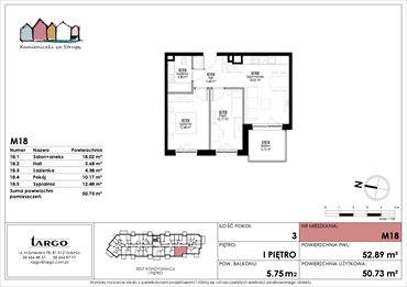rzut mieszkanie na sprzedaż 51m2 mieszkanie Rumia, Kosynierów 9