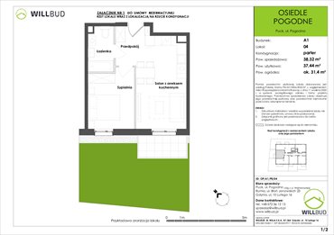 rzut mieszkanie na sprzedaż 37m2 mieszkanie Puck, Pogodna