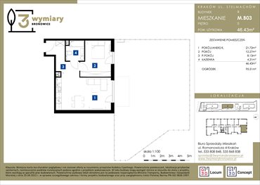 rzut mieszkanie na sprzedaż 46m2 mieszkanie Kraków, Bronowice Wielkie, Stelmachów