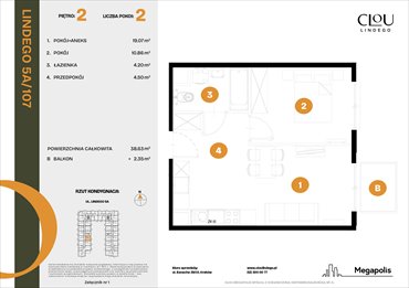 rzut mieszkanie na sprzedaż 39m2 mieszkanie Kraków, Lindego 5a