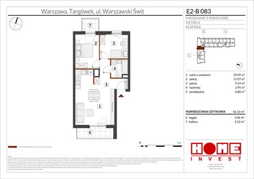 rzut mieszkanie na sprzedaż 56m2 mieszkanie Warszawa, Targówek, ul. Warszawski Świt