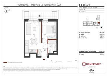 rzut mieszkanie na sprzedaż 37m2 mieszkanie Warszawa, ul. Warszawski Świt