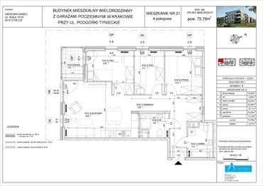 rzut mieszkanie na sprzedaż 74m2 mieszkanie Kraków, Dębniki, Podgórki Tynieckie