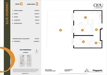 rzut mieszkanie na sprzedaż 57m2 mieszkanie Kraków, Lindego 5
