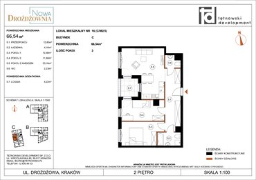 rzut mieszkanie na sprzedaż 67m2 mieszkanie Kraków, Bieżanów, Drożdżowa