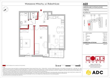 rzut mieszkanie na sprzedaż 66m2 mieszkanie Warszawa, Włochy, ul. Robotnicza 11/13