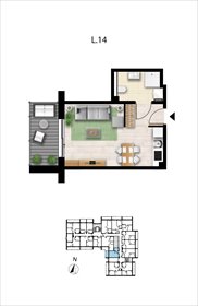 rzut mieszkanie na sprzedaż 27m2 mieszkanie Grzybowo, Nadmorska 98 -106