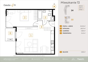 rzut mieszkanie na sprzedaż 57m2 mieszkanie Kraków, Rzemieślnicza 22-24