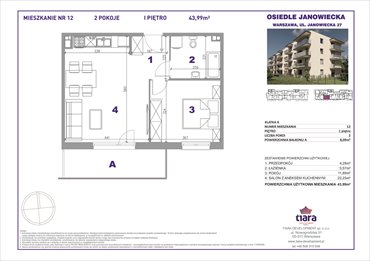 rzut mieszkanie na sprzedaż 44m2 mieszkanie Warszawa, Targówek, Janowiecka 27