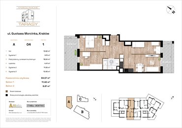 rzut mieszkanie na sprzedaż 65m2 mieszkanie Kraków, Wzgórza Krzesławickie, Gustawa Morcinka