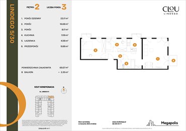rzut mieszkanie na sprzedaż 70m2 mieszkanie Kraków, Lindego 5