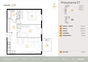 rzut mieszkanie na sprzedaż 57m2 mieszkanie Kraków, Rzemieślnicza 22-24
