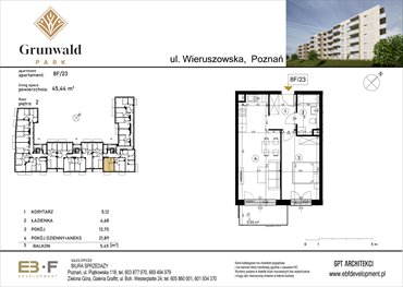 rzut mieszkanie na sprzedaż 45m2 mieszkanie Poznań, Grunwald, Wieruszowska 8