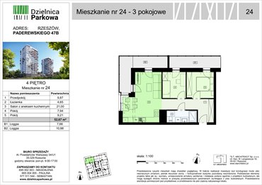 rzut mieszkanie na sprzedaż 53m2 mieszkanie Rzeszów, Paderewskeigo 51