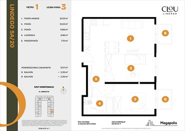 rzut mieszkanie na sprzedaż 57m2 mieszkanie Kraków, Lindego 5a